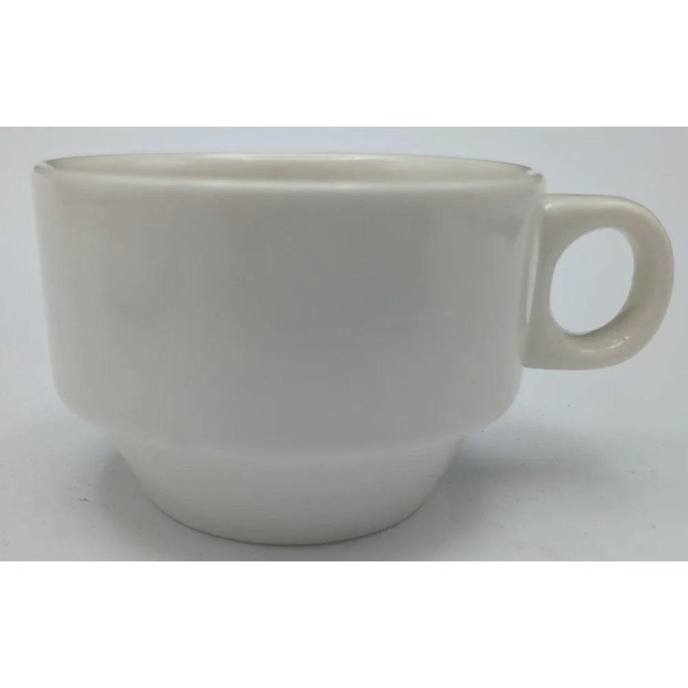 Set 6 European Espresso Demitasse 80ml 2.5 oz Cup & Saucer Modern White Stacking